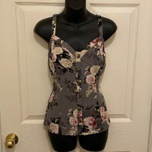 Torrid Gray Floral Challis fit and flare midi cami tank top